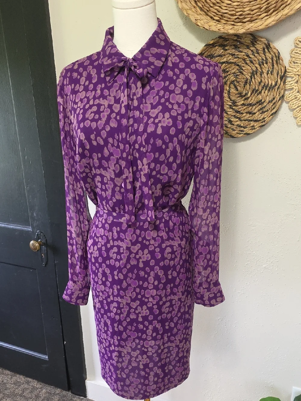 Cynthia Howie Vintage y2K 100% Silk Purple Printed Pencil Skirt Set Womens 8P